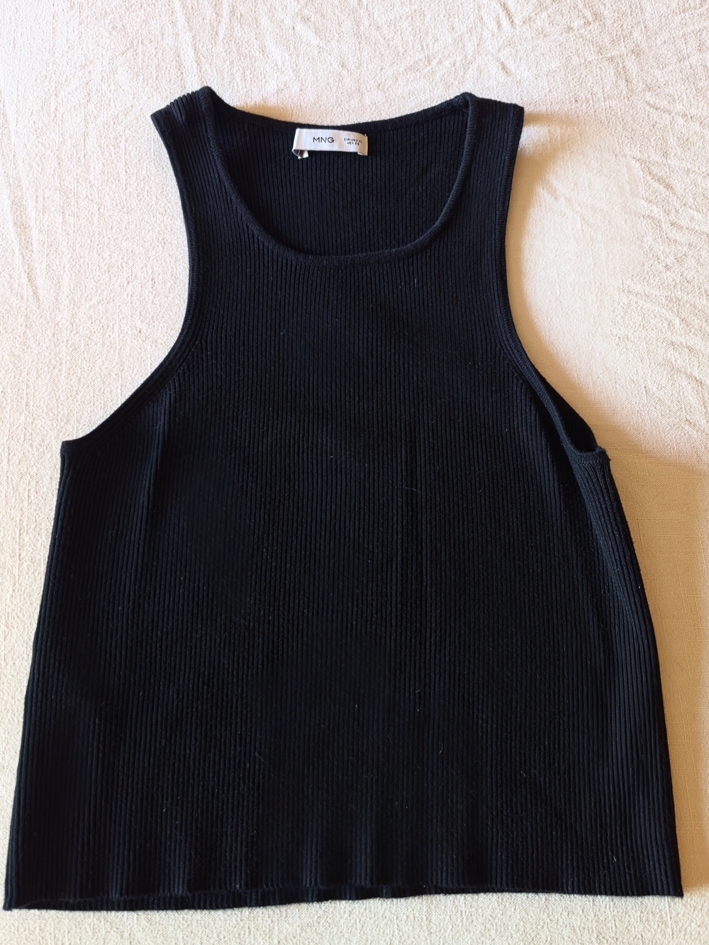 Mango Black Ribbed Scoop Neck Tank